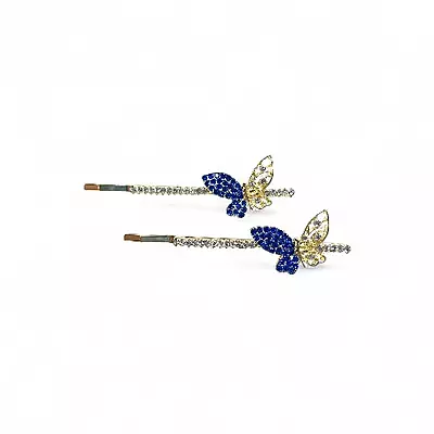 Sparkling Blue Butterfly Crystal Hair Clips (Set of 2)