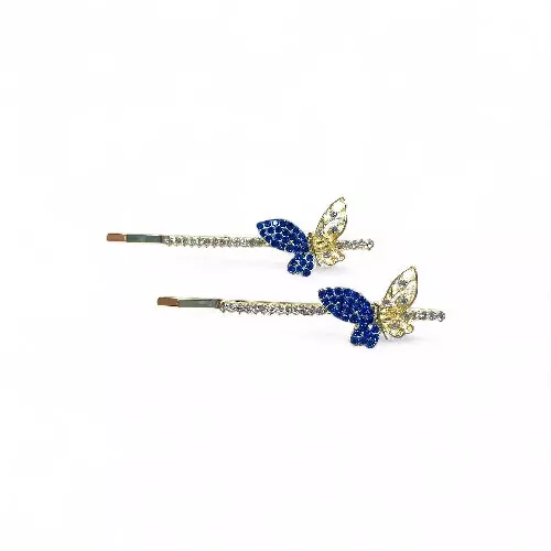 Sparkling Blue Butterfly Crystal Hair Clips (Set of 2)