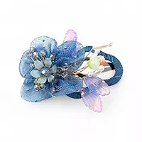 Elegant Blue Floral Beaded Organza Snap Clip