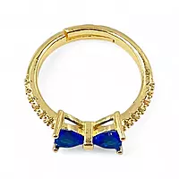 Gold-Plated Adjustable Butterfly Bow Ring - Blue Zircon