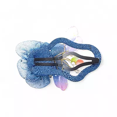 Elegant Blue Floral Beaded Organza Snap Clip