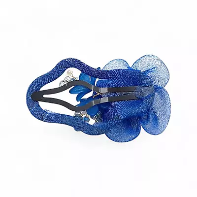 Elegant Blue Floral Beaded Organza Snap Hair Clip