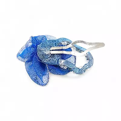 Elegant Blue Floral Beaded Organza Hair Clip