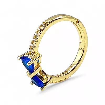 Gold-Plated Adjustable Butterfly Bow Ring - Blue Zircon