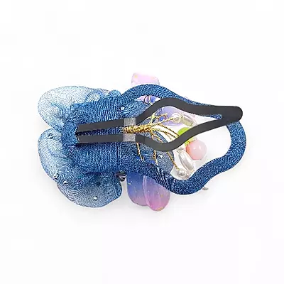 Elegant Blue Floral Beaded Organza Snap Clip