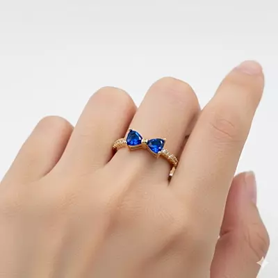 Gold-Plated Adjustable Butterfly Bow Ring - Blue Zircon