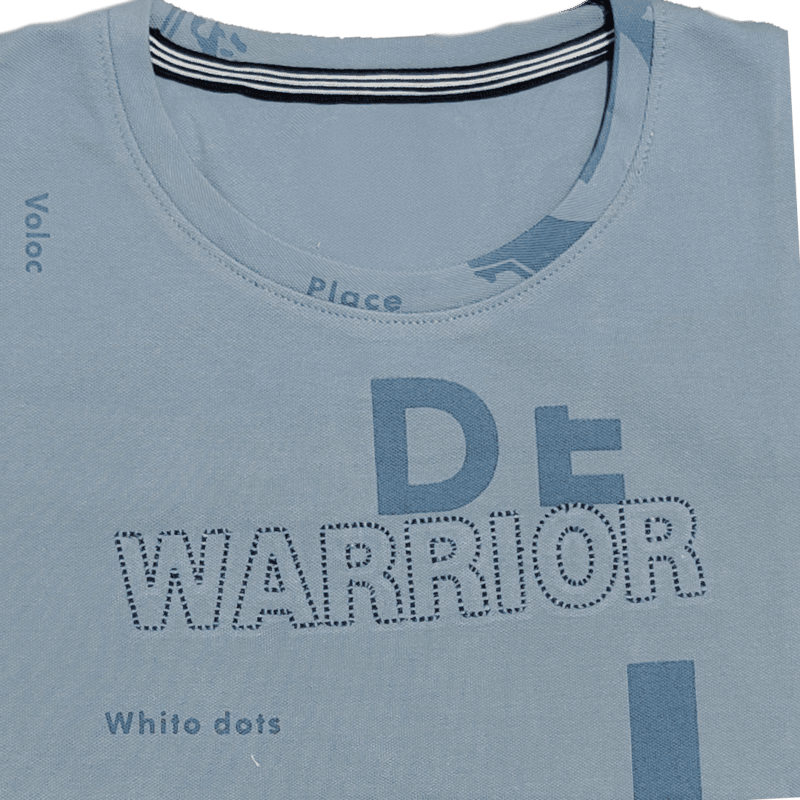 Blue Printed Round Neck Tshirt