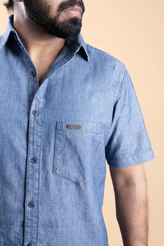 Men's Half Sleeve Chambre Shirt - Indigo Navy