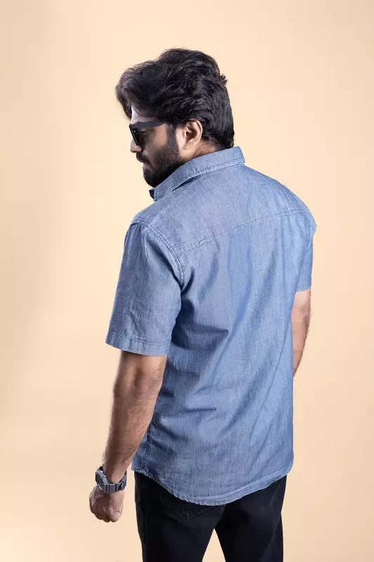 Men's Half Sleeve Chambre Shirt - Indigo Navy