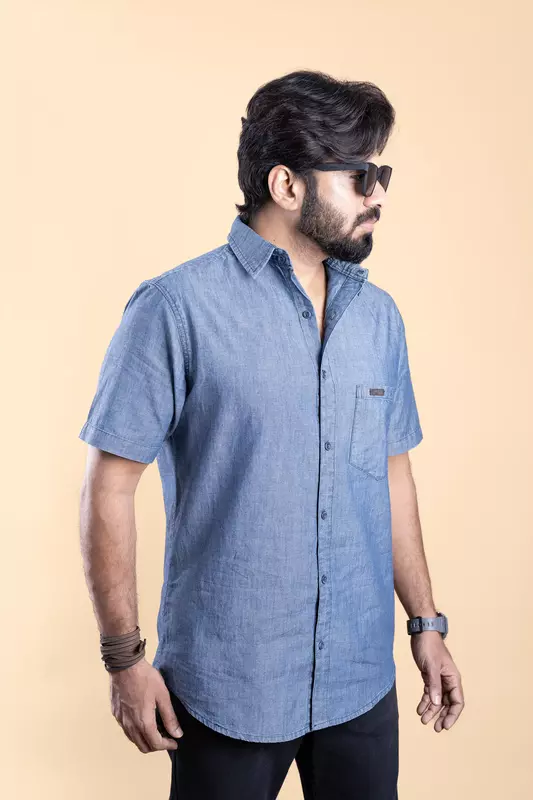 Men's Half Sleeve Chambre Shirt - Indigo Navy