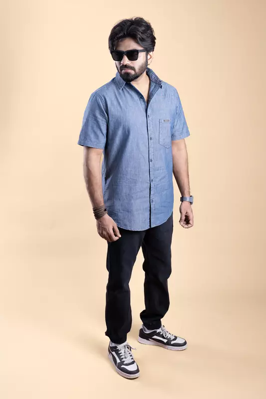 Men's Half Sleeve Chambre Shirt - Indigo Navy
