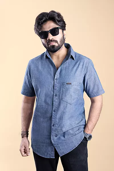 Men's Half Sleeve Chambre Shirt - Indigo Navy