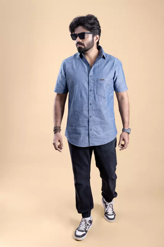 Men's Half Sleeve Chambre Shirt - Indigo Navy