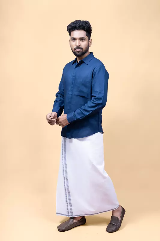 Men's Full Sleeve Embroidered Shirt - Blue