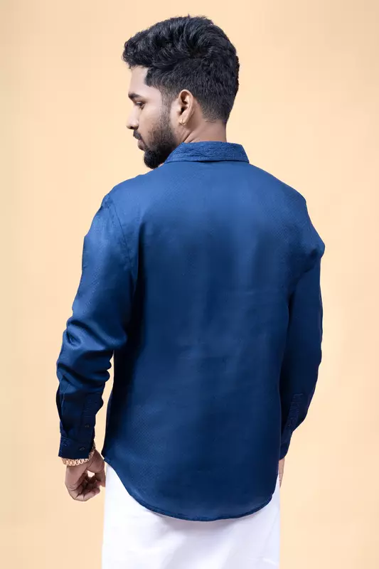 Men's Full Sleeve Embroidered Shirt - Blue