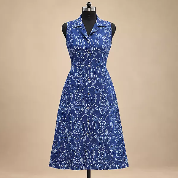 29IA BLUE FLORAL BUTTON DOWN DRESS