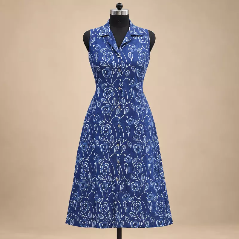 29IA BLUE FLORAL BUTTON DOWN DRESS