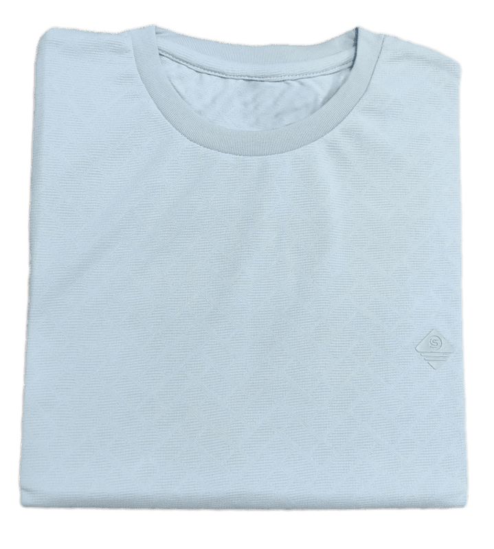 Blue Self Design Round Neck Tshirt