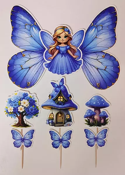 9 Pcs Blue Angel Wing Theme Topper