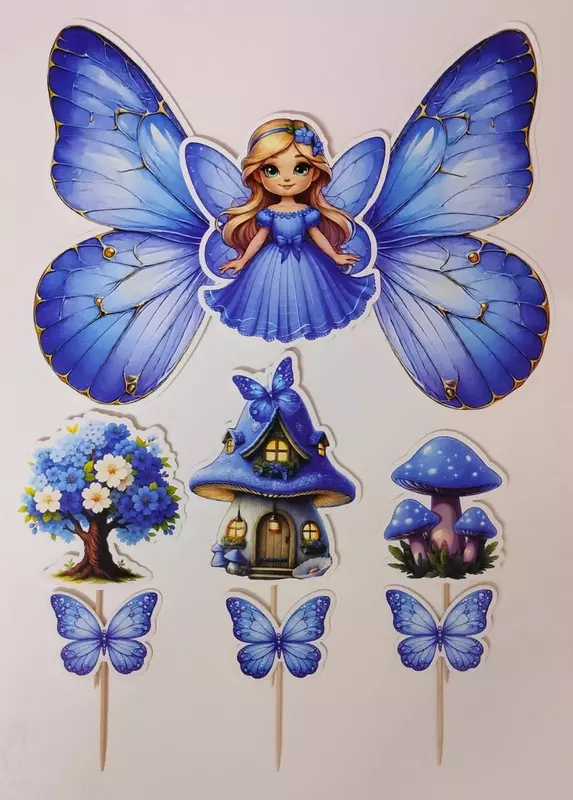 9 Pcs Blue Angel Wing Theme Topper