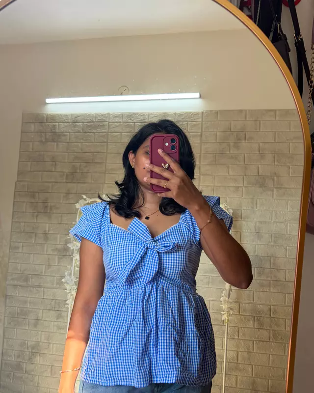 Gingham Peplum Top