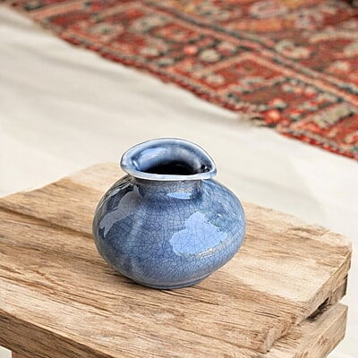 Blue Ceramic Vase with Cracked Glaze Blue Ceramic Vase with Cracked Glaze
