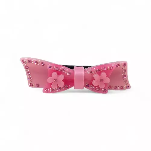 Elegant Bold Pink Bow Crystal Hair Barrette Clip