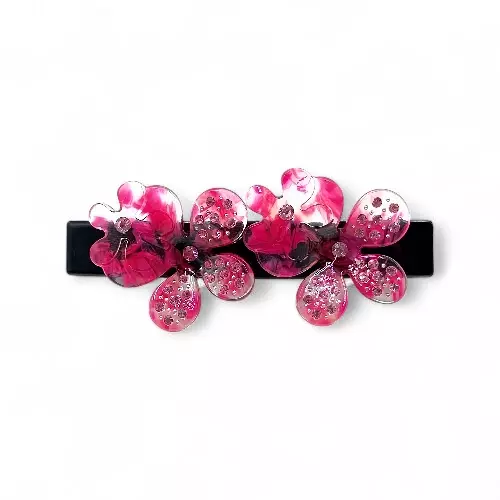 Elegant Bold Pink Floral Hair Barrette Clip