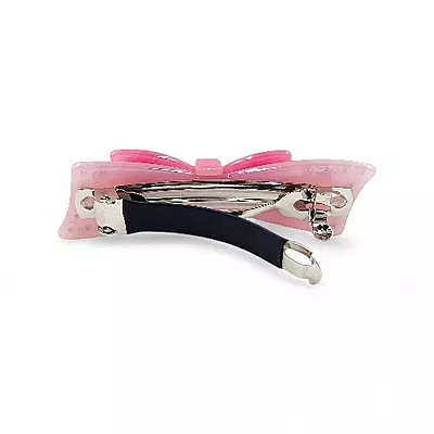 Elegant Bold Pink Bow Crystal Hair Barrette Clip