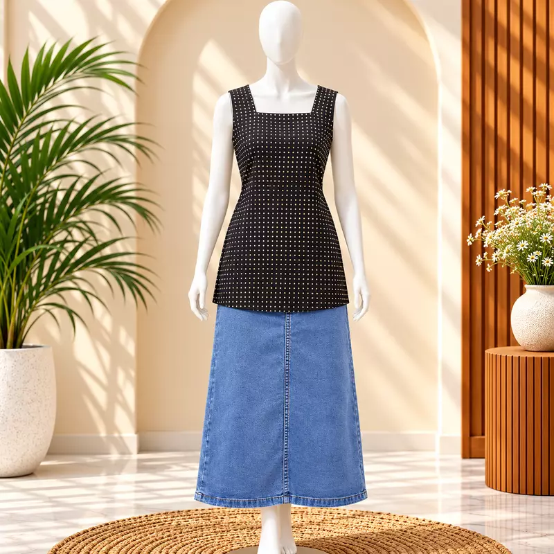 1825 black dotted short top