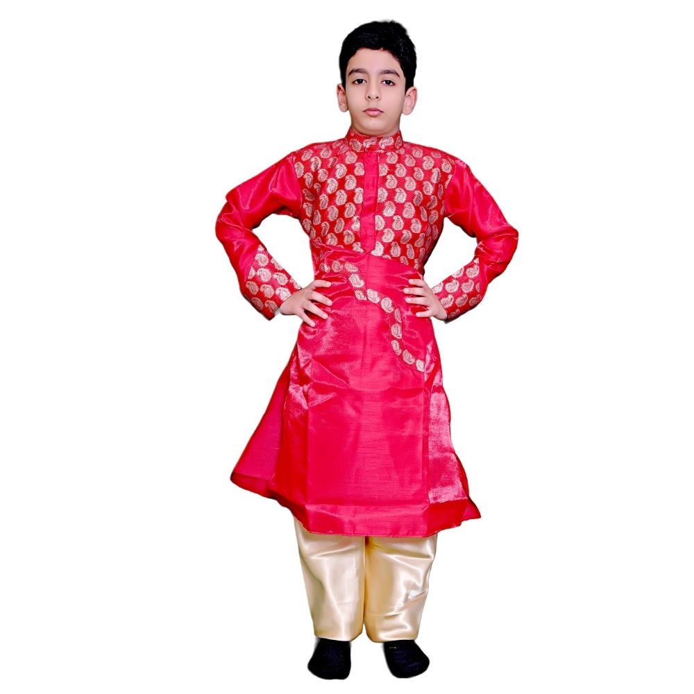 Boys Kathak Dance Dress in Maroon & Golden Color Boys Kathak Dance Dress in Maroon & Golden Color