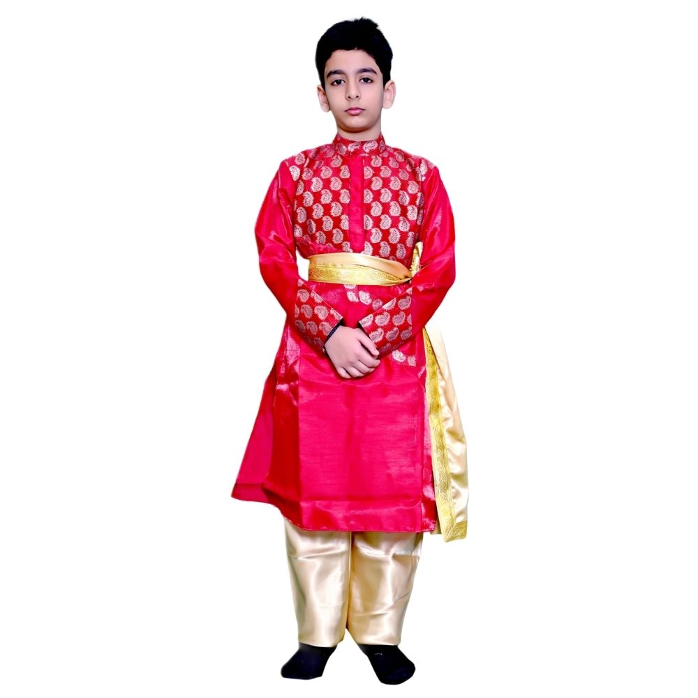 Boys Kathak Dance Dress in Maroon & Golden Color Boys Kathak Dance Dress in Maroon & Golden Color