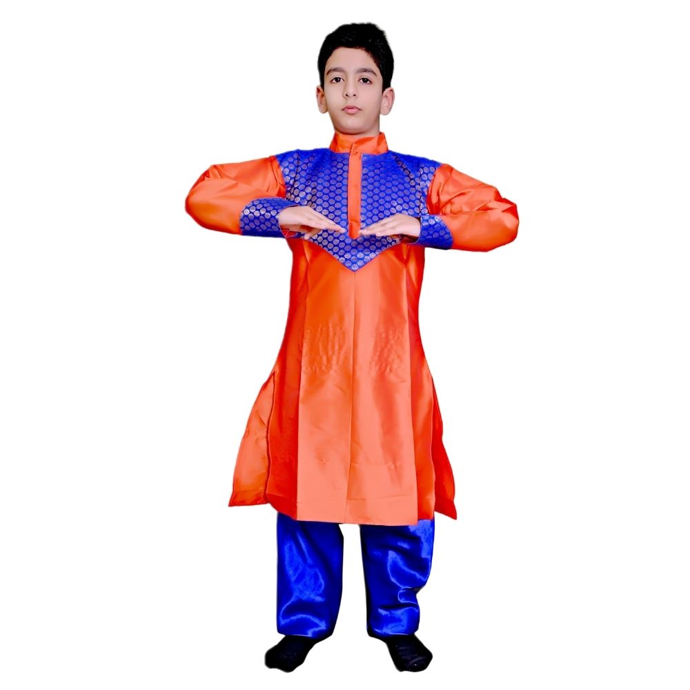 Boys Kathak Dress in Orange & Royal Blue Boys Kathak Dress in Orange & Royal Blue