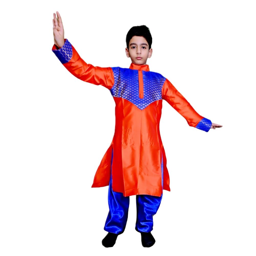 Boys Kathak Dress in Orange & Royal Blue