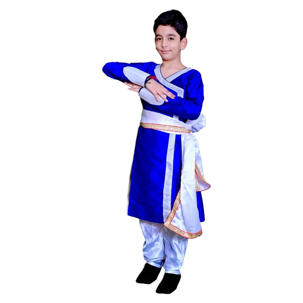Boys Kathak Dance Dress in Royal Blue & White Color Boys Kathak Dance Dress in Royal Blue & White Color
