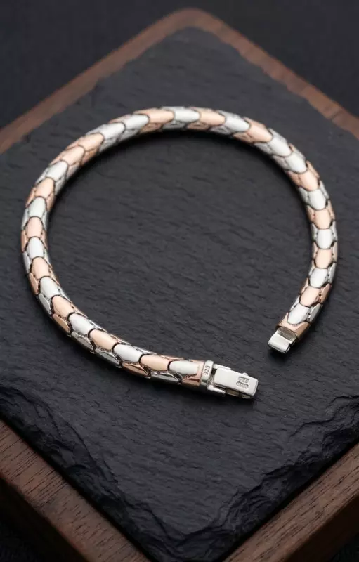 925 Silver Dual Tone Titan Scale Bracelet