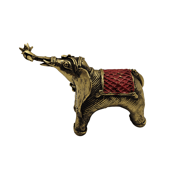Brass Elephant with Red Saddle Trunk Up | Vastu Showpiece