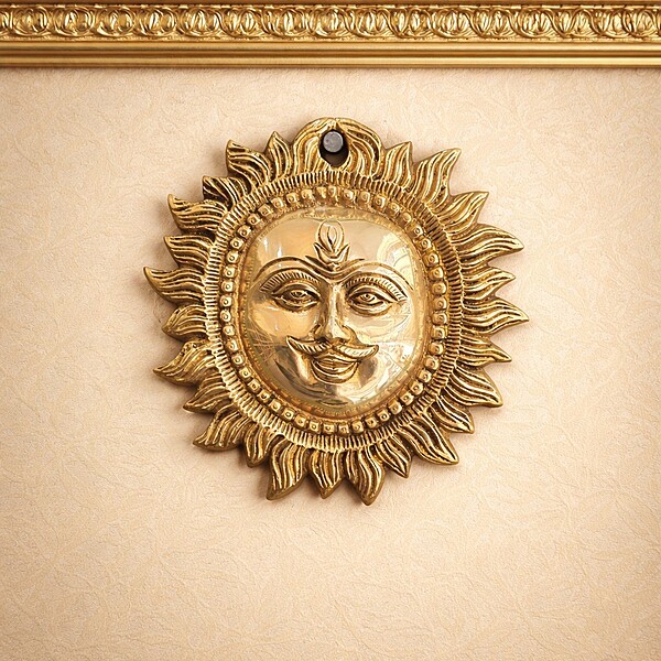 Brass Surya Face Wall Hanging Vastu Sun Decor for Positivity - 5.5 Inch Length