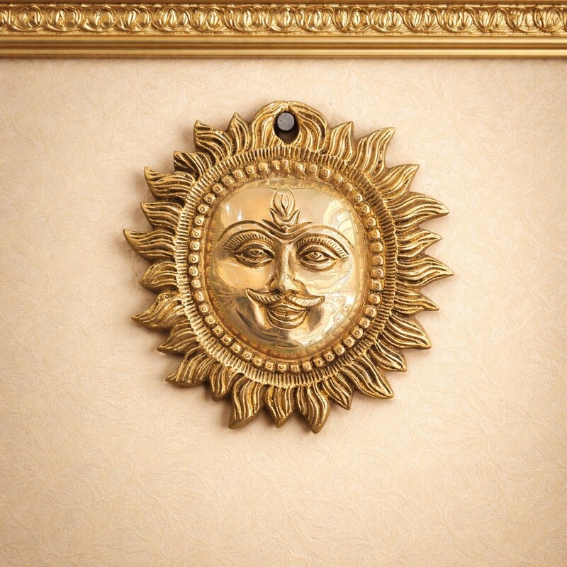 Brass Surya Face Wall Hanging Vastu Sun Decor for Positivity - 5.5 Inch Length