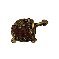 Brass Turtle with Red Embroidered Shell | Vastu Tortoise Showpiece India