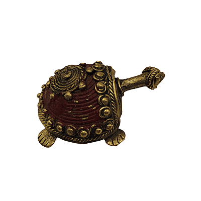 Brass Turtle with Red Embroidered Shell | Vastu Tortoise Showpiece India