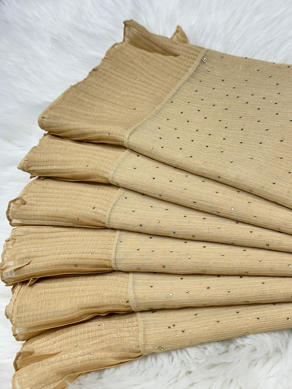 Kashka Bridal Shimmer Chiffon Hijab with Stone Work & Frill