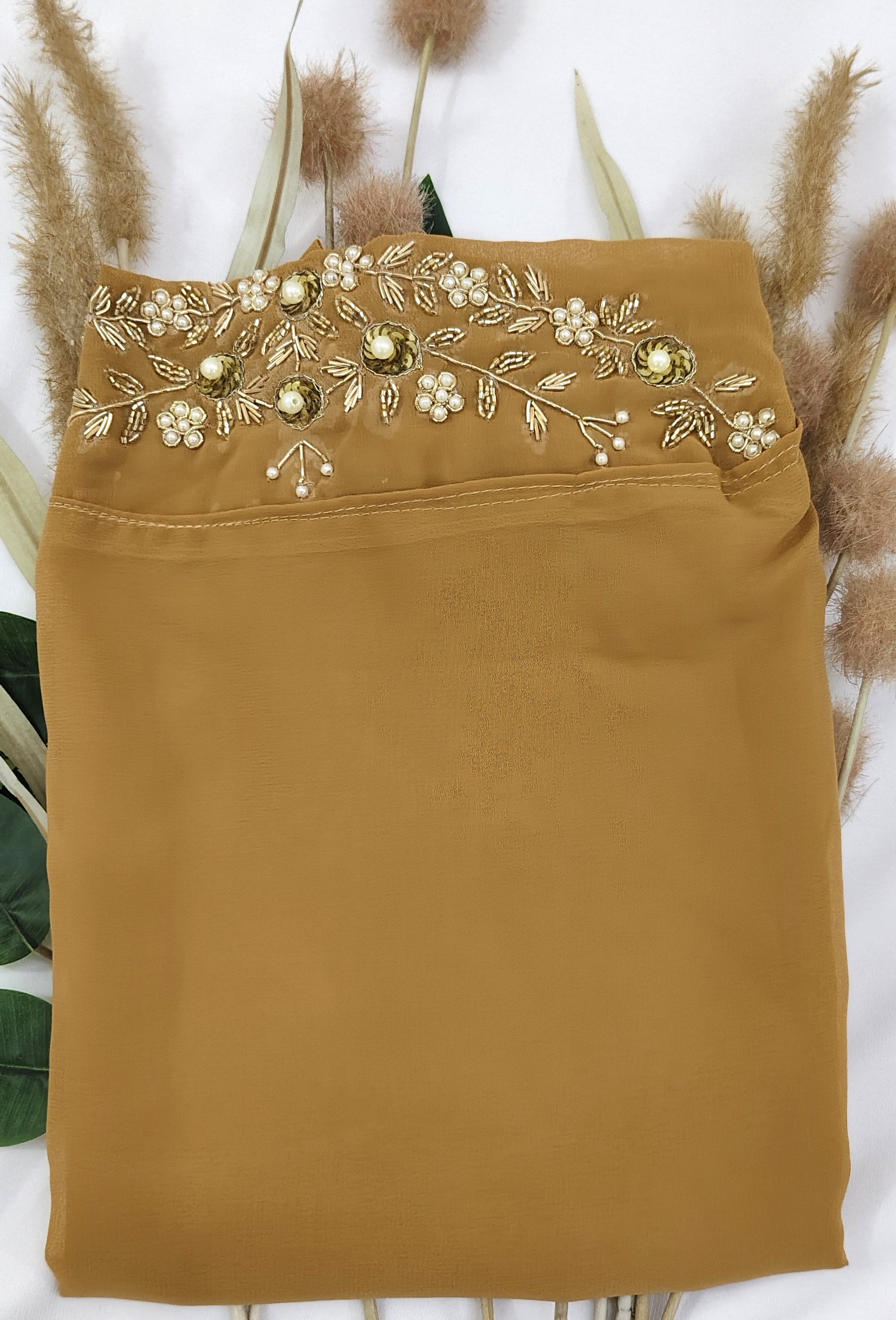 Heavy Chiffon Instant Hijab with Zardosi Handwork Bridal Wear