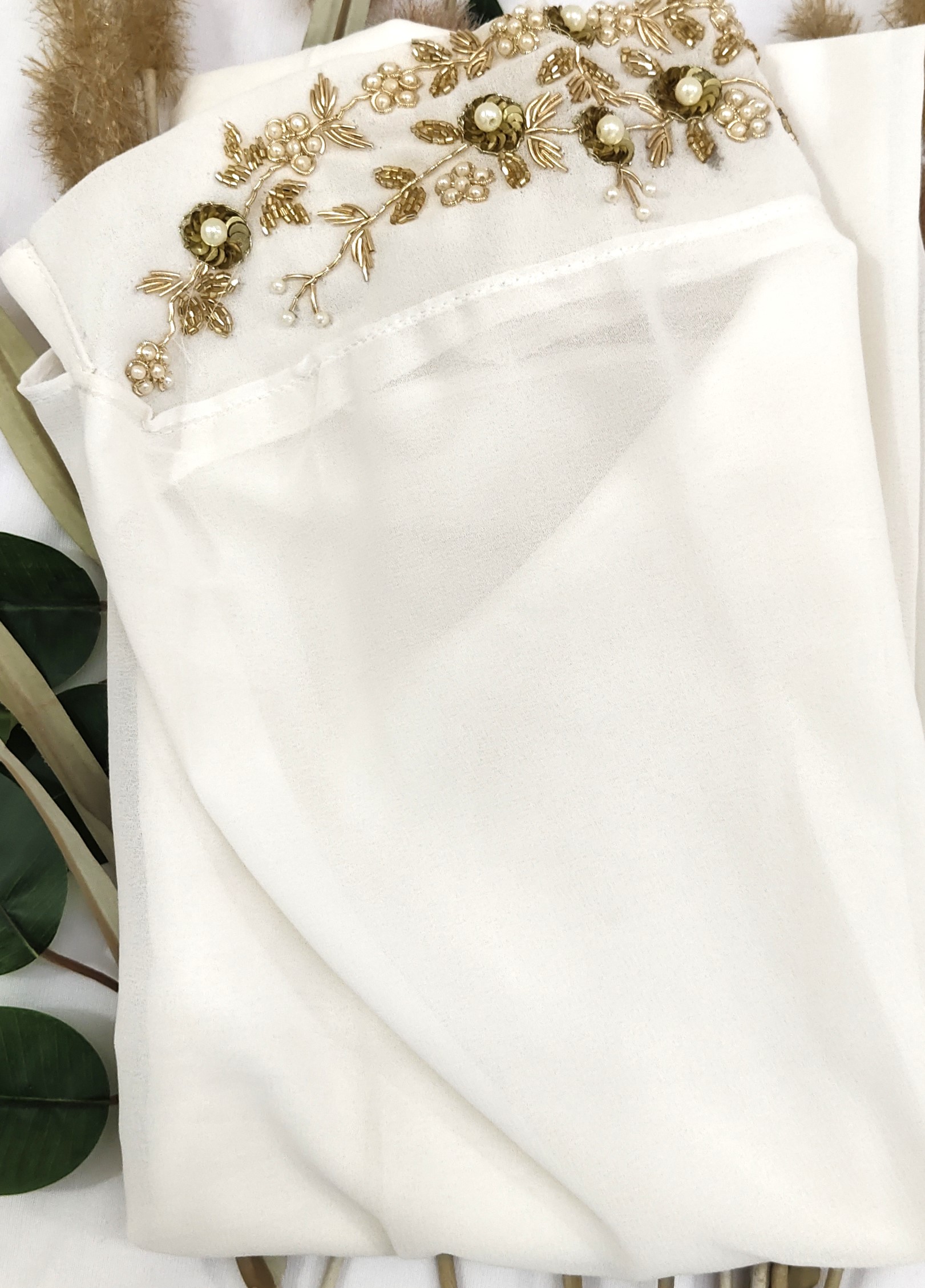 Heavy Chiffon Instant Hijab with Zardosi Handwork Bridal Wear