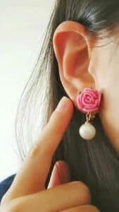 Handmade Rose Design Earrings with Pearl Drop