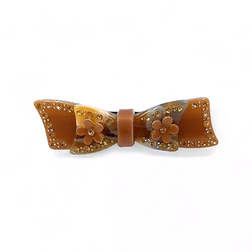 Elegant Brown Bow Crystal Hair Barrette Clip