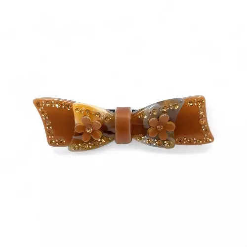Elegant Brown Bow Crystal Hair Barrette Clip