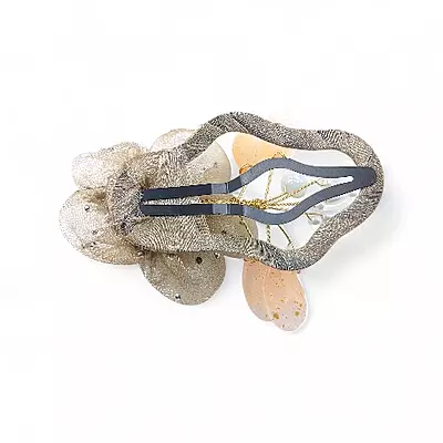 Elegant Brown Floral Beaded Organza Snap Clip