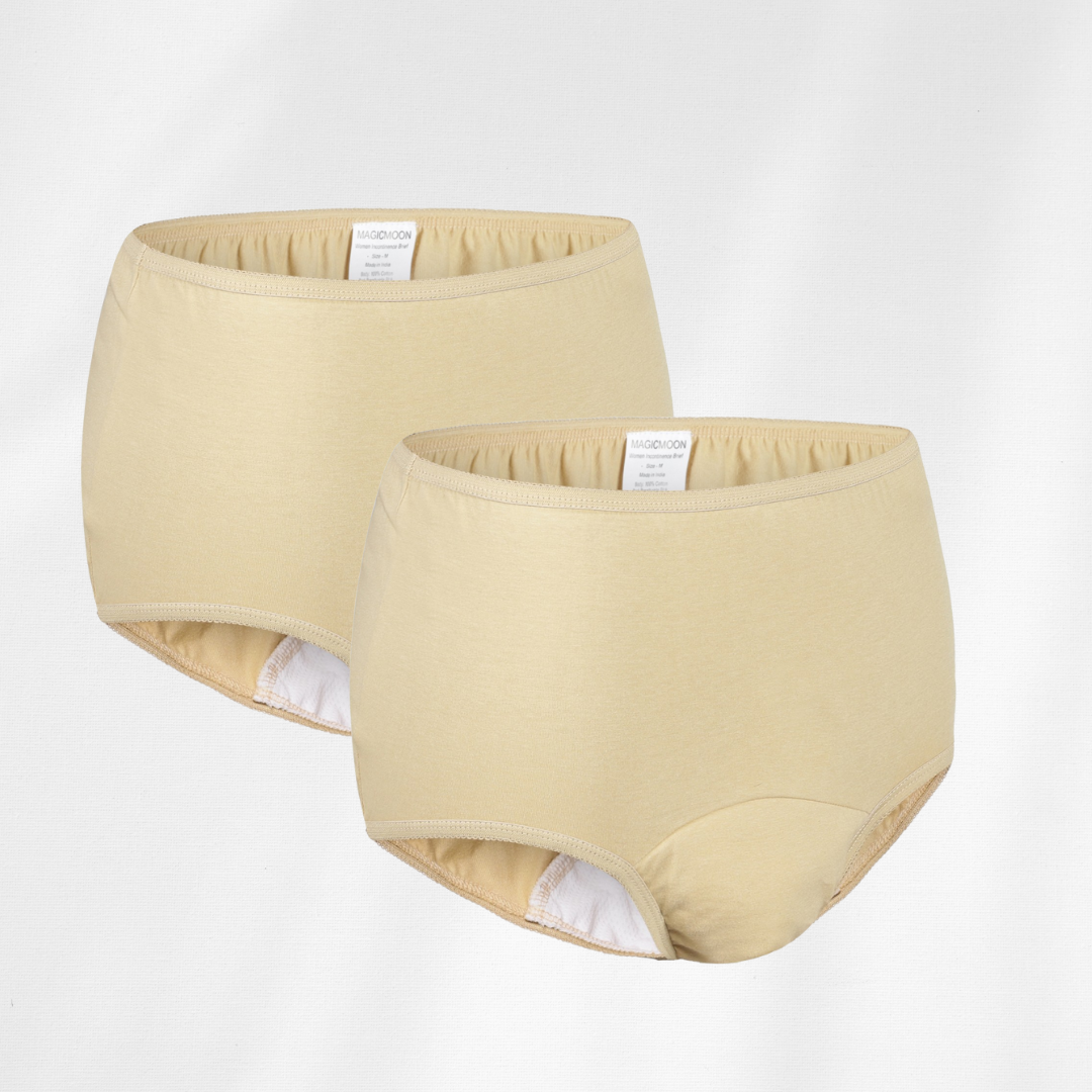 Reusable adult diaper, Washable adult diapers, Incontinence Protective Underwear for Women, High Waist Panties For Women, Leak Proof, Beige Color (pack of 2)