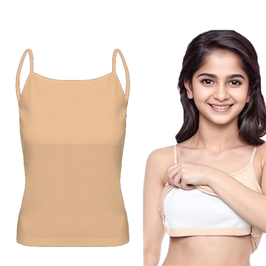 Padded Tank Top For Teens | Flat Padding Covers Nipple Buds | Perfect To Wear Under School Uniform Beige Padded Tank Top For Teens | Flat Padding Covers Nipple Buds | Perfect To Wear Under School Uniform Beige